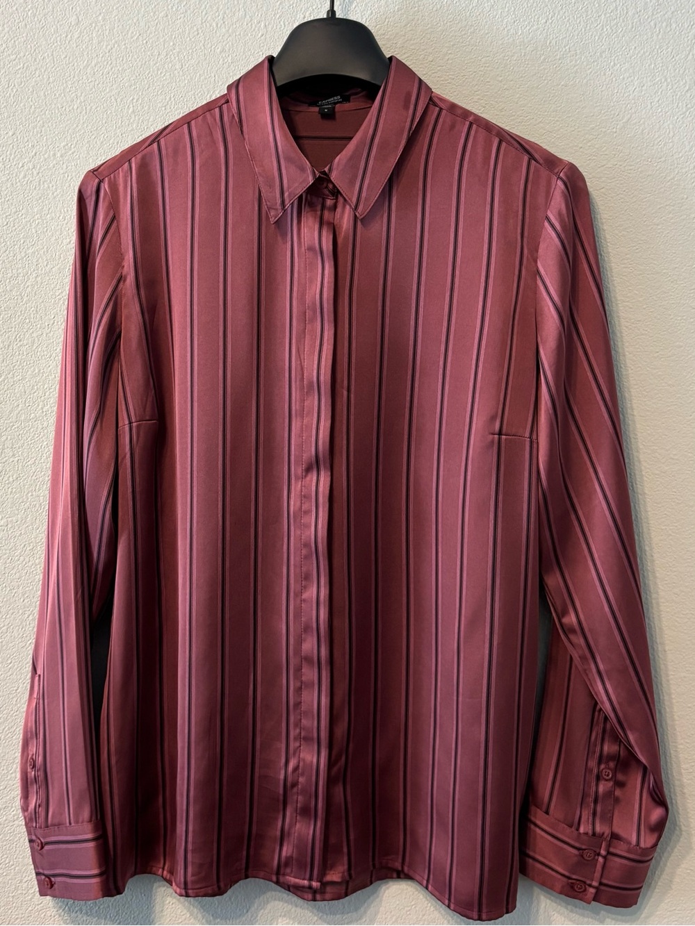 Express Women’s Relaxed Portofino Burgundy Striped Button Down Blouse Size L